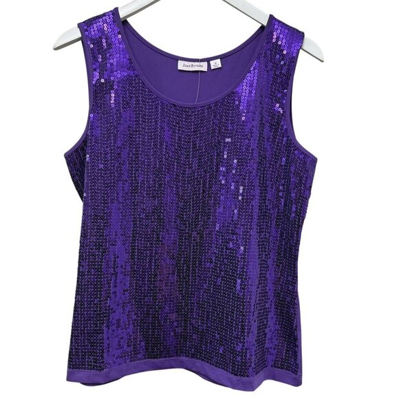 JOAN RIVERS Sequin Top Medium Purple Evening Womens Sleeveless Tank Stretch - Picture 1 of 9